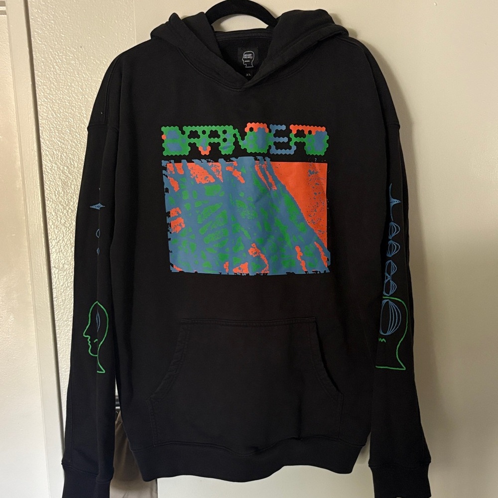 Brain Dead Black Hoodie with Green and Orange Graphic